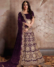 Load image into Gallery viewer, Enthralling Velvet Silk Wine Lehenga Choli Set with Jari-Dori Embroidery ClothsVilla