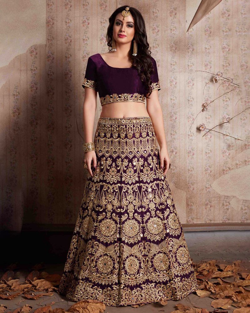 Enthralling Velvet Silk Wine Lehenga Choli Set with Jari-Dori Embroidery ClothsVilla