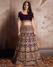 Load image into Gallery viewer, Enthralling Velvet Silk Wine Lehenga Choli Set with Jari-Dori Embroidery ClothsVilla