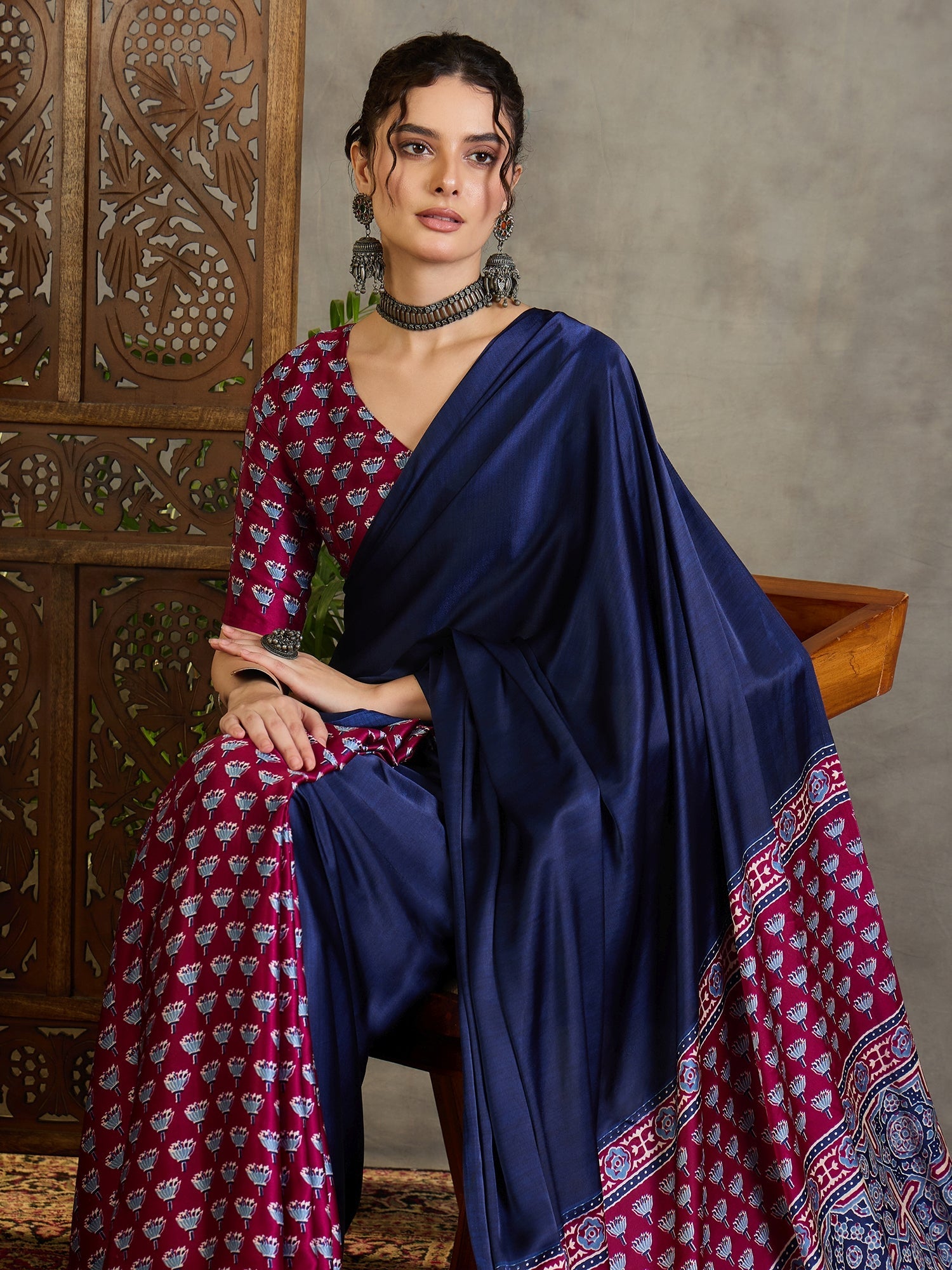 Eshanya Stylish Semi Modal Saree for Party & Festive Wear ClothsVilla