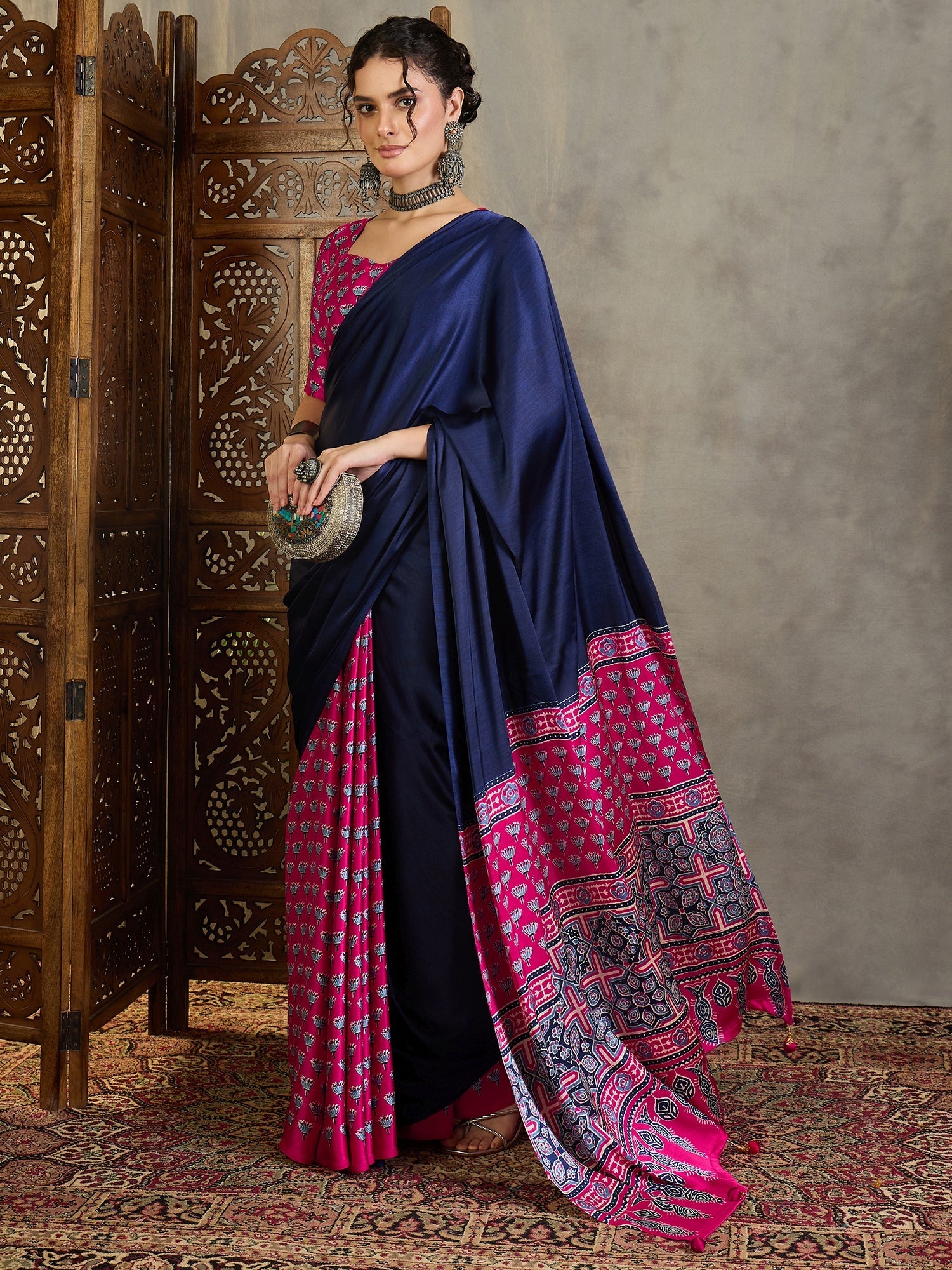Eshanya Stylish Semi Modal Saree for Party & Festive Wear ClothsVilla