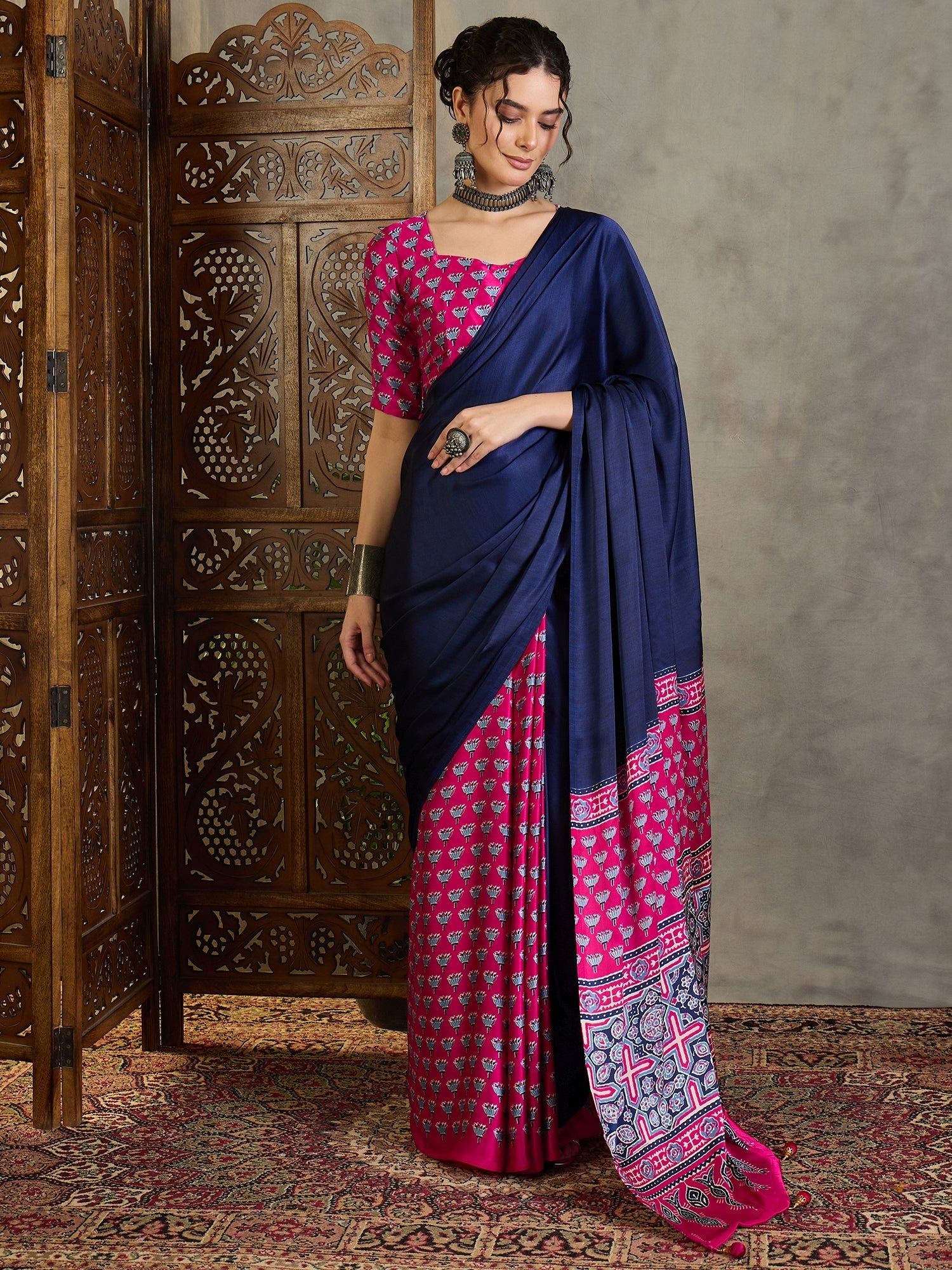 Eshanya Stylish Semi Modal Saree for Party & Festive Wear ClothsVilla