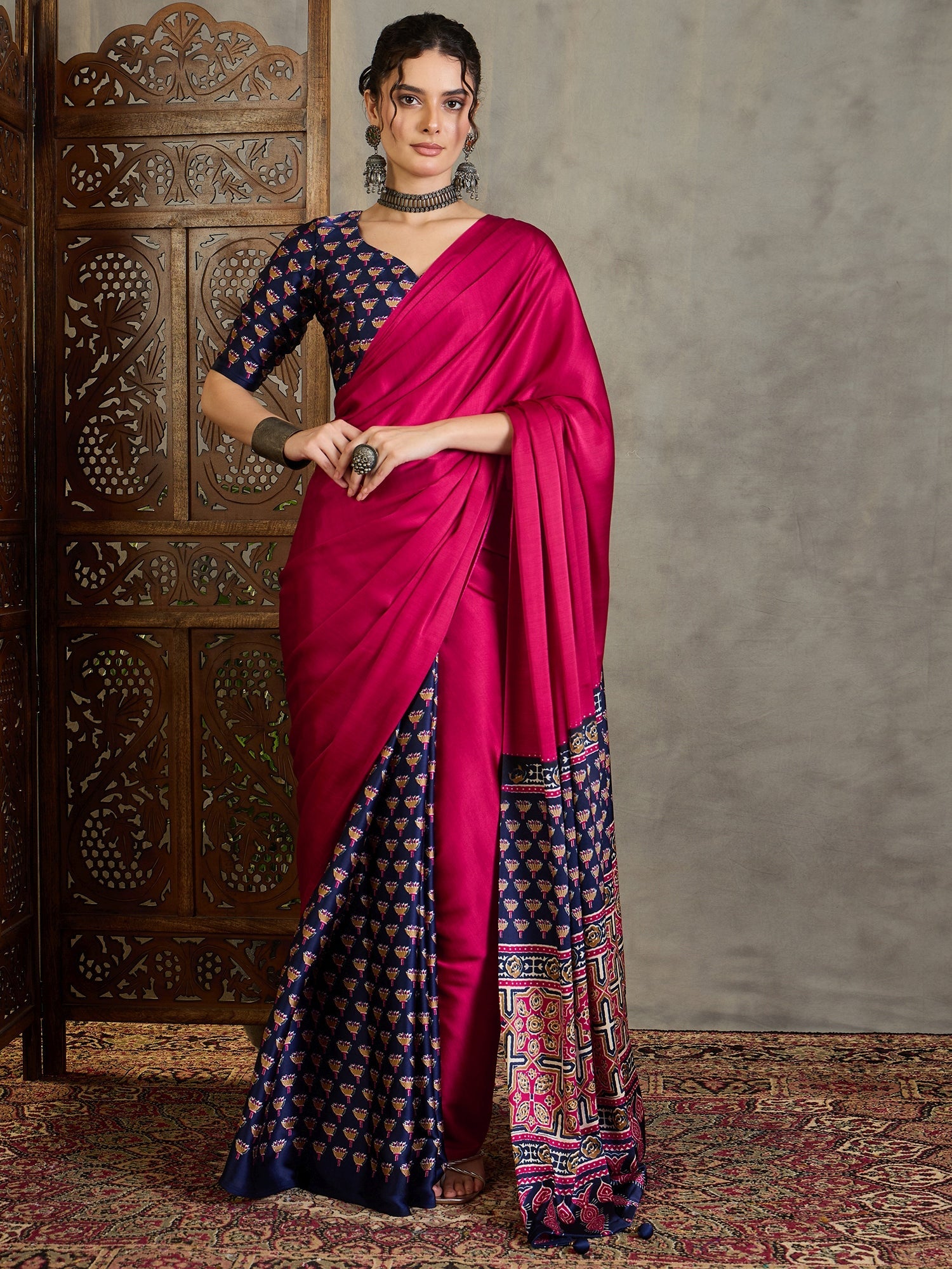 Eshanya Stylish Semi Modal Saree for Party & Festive Wear ClothsVilla