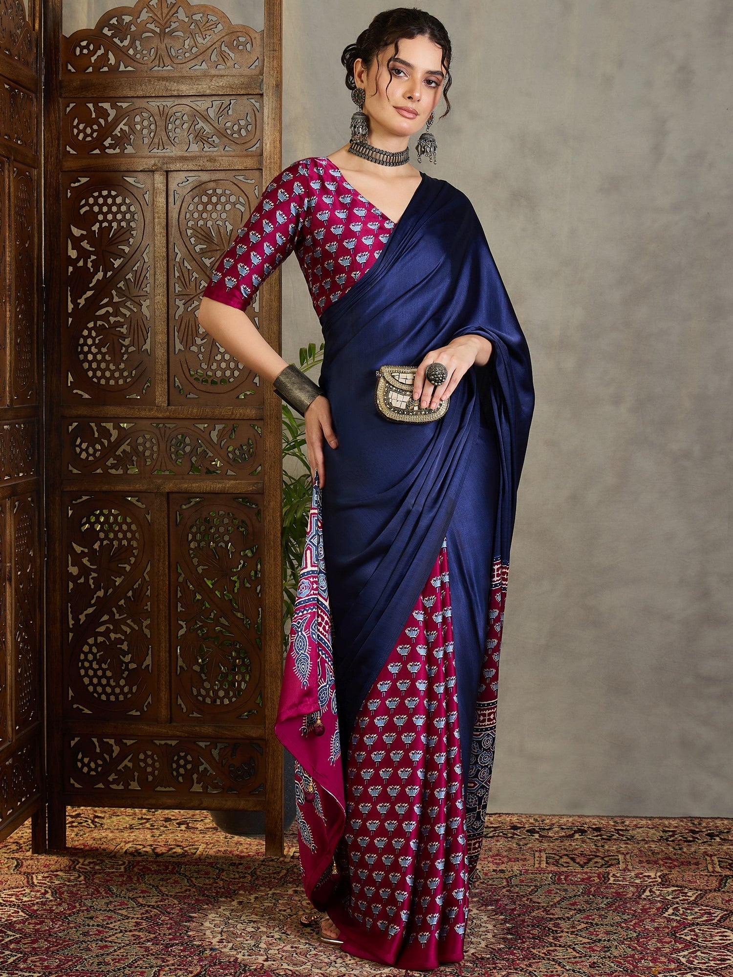 Eshanya Stylish Semi Modal Saree for Party & Festive Wear ClothsVilla