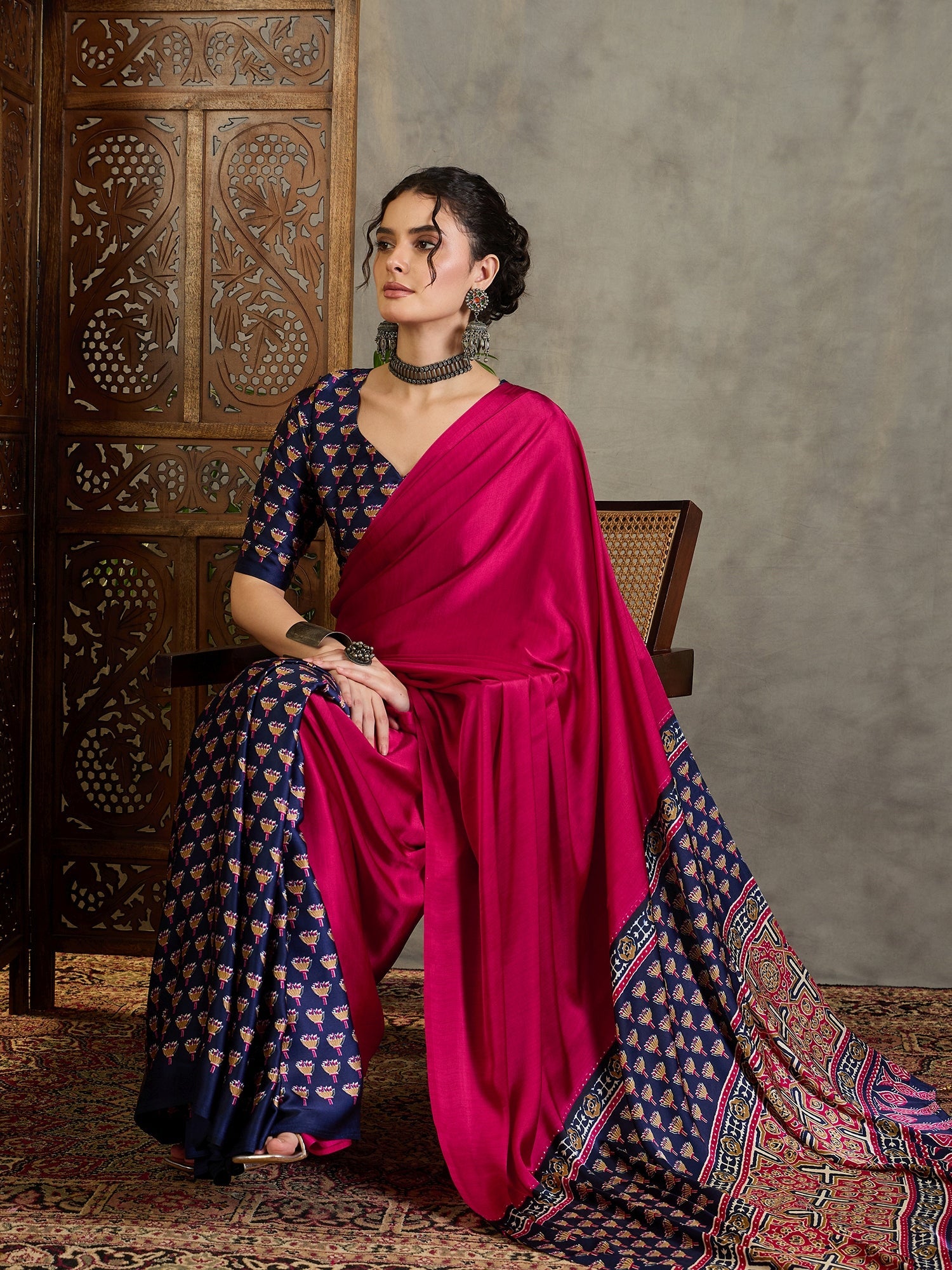 Eshanya Stylish Semi Modal Saree for Party & Festive Wear ClothsVilla