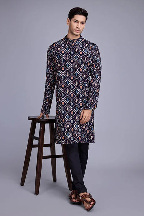 Exclusive Printed Navy Blue Kurta for Mens Wear Collection Clothsvilla Main image