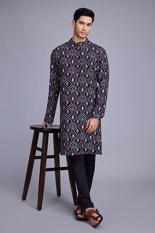 Exclusive Printed Navy Blue Kurta for Mens Wear Collection Clothsvilla Main image
