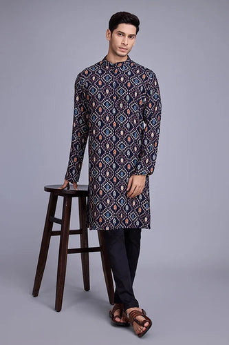 Exclusive Printed Navy Blue Kurta for Mens Wear Collection Clothsvilla