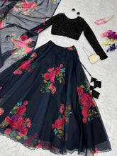 Load image into Gallery viewer, Exquisite Black Floral Lehenga Set ClothsVilla