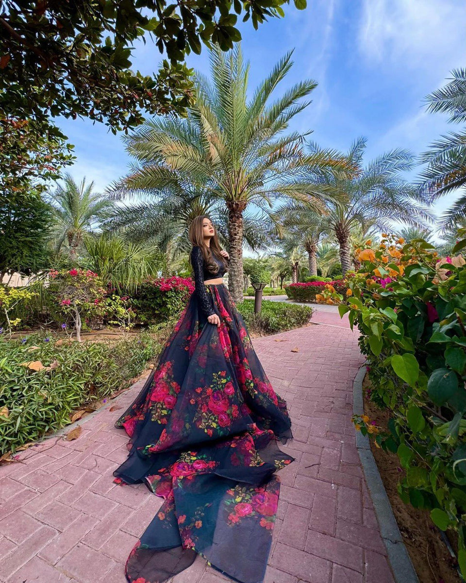 Black Floret Lehenga Set