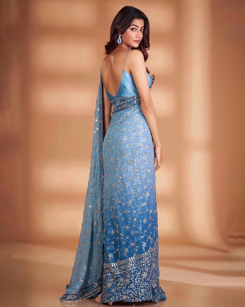 Exquisite Blue Embroidered Saree: Luxury Georgette with Heavy Sequins & Lace ClothsVilla
