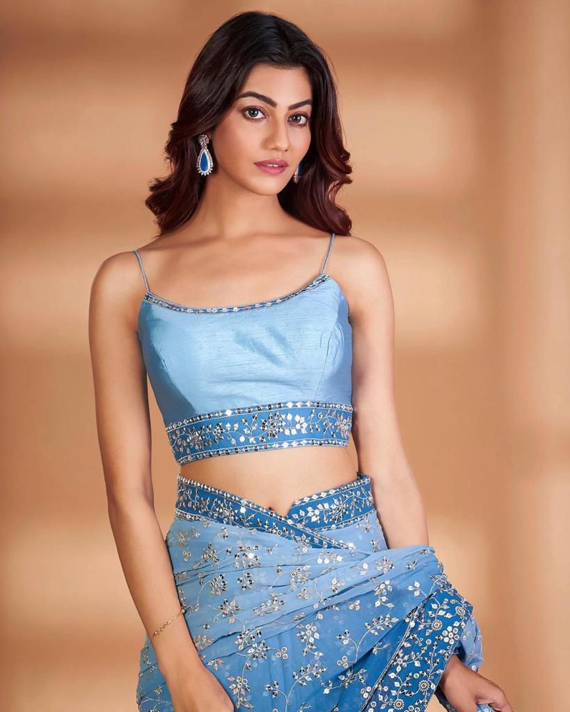 Exquisite Blue Embroidered Saree: Luxury Georgette with Heavy Sequins & Lace ClothsVilla