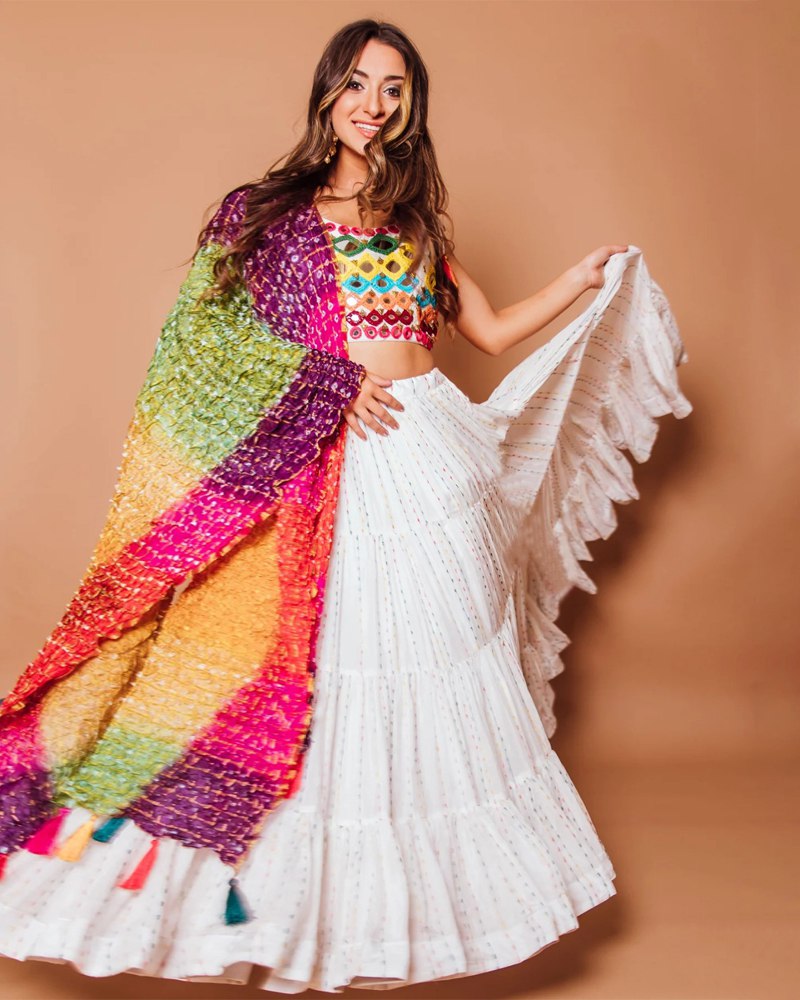 Exquisite Georgette White Lehenga Choli Set with Multicolored Embroidery and Digital Print Dupatta Secondary image