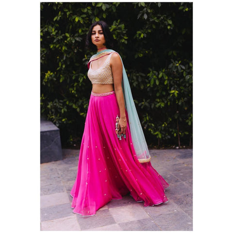 Exquisite Georgette Lehenga with Embroidered Banglori Silk Top and Net Dupatta ClothsVilla Main image