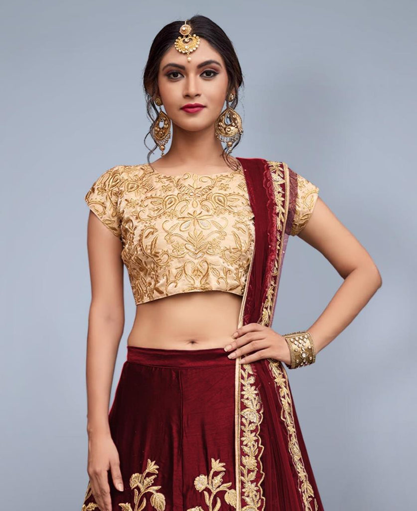 Exquisite Maroon Lehenga Choli Set with Dupatta ClothsVilla