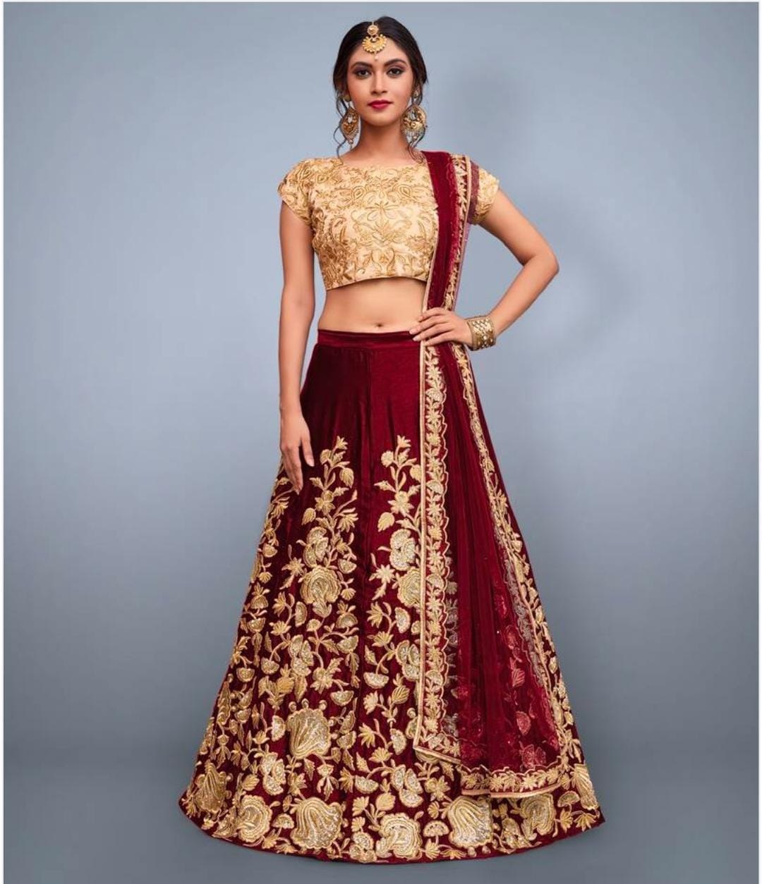 Exquisite Maroon Lehenga Choli Set with Dupatta ClothsVilla