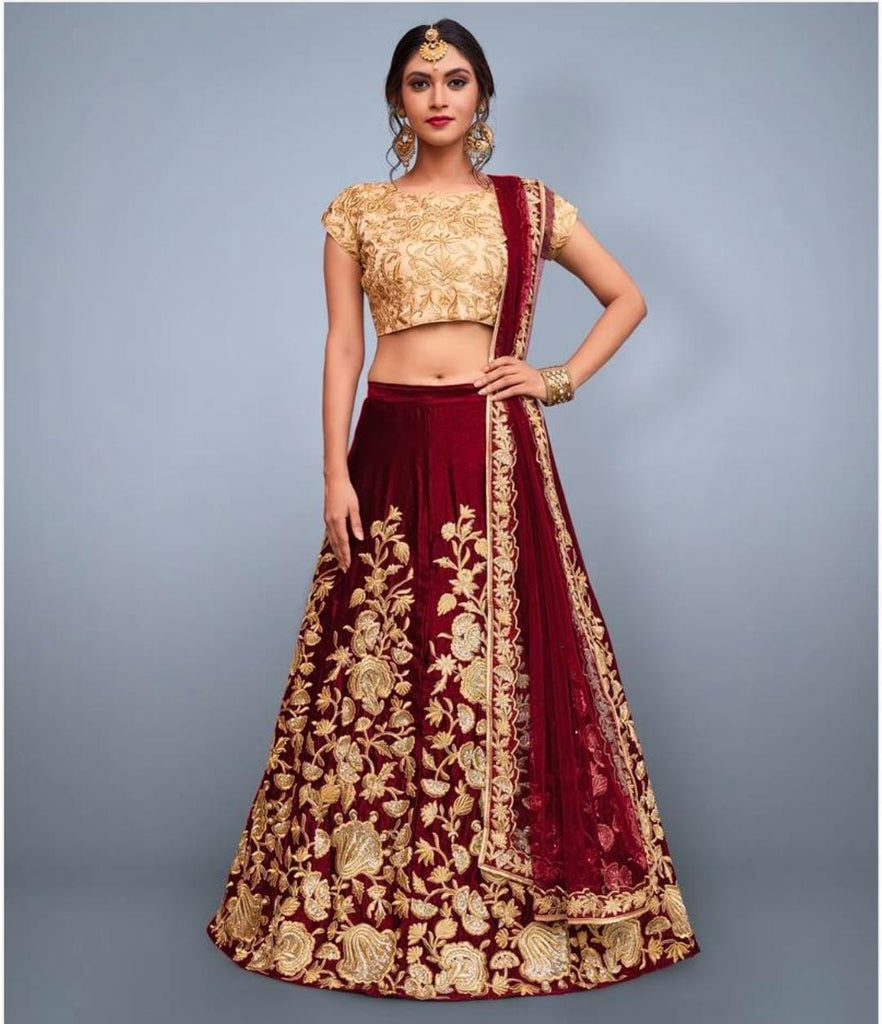 Exquisite Maroon Lehenga Choli Set with Dupatta ClothsVilla