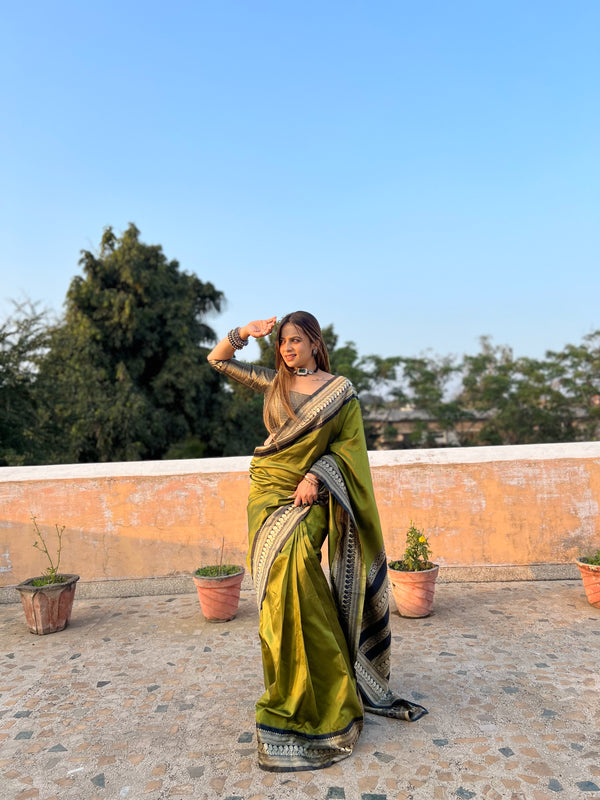 Exquisite Mint Green & Black Jacquard Pure Soft Banarasi Silk Saree with Stylish Blouse Piece ClothsVilla.com