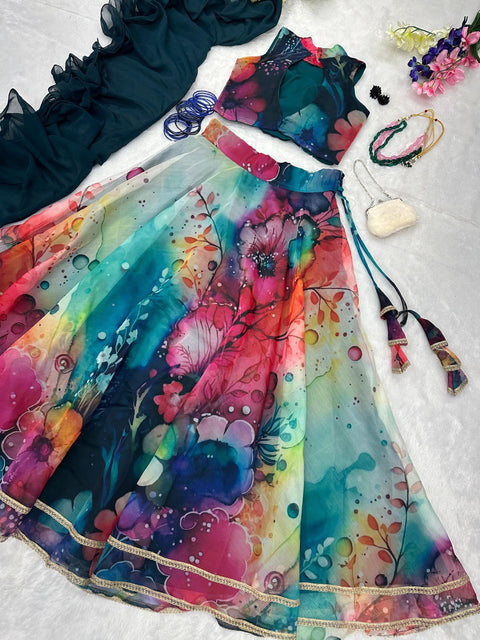 Exquisite Multi Color Organza Silk Lehenga Set - Modern Elegance with a Touch of Tradition ClothsVilla Main image