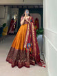 Load image into Gallery viewer, Exquisite Mustard Ready to Wear Tussar Silk Foil Print Gown with Dupatta ClothsVilla