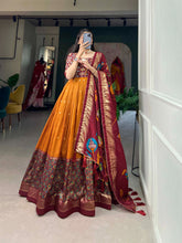 Load image into Gallery viewer, Exquisite Mustard Ready to Wear Tussar Silk Foil Print Gown with Dupatta ClothsVilla