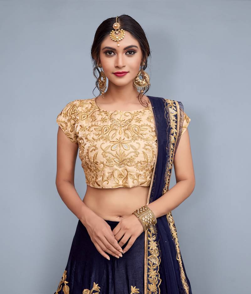 Exquisite Navy Blue Lehenga Choli Set with Dupatta ClothsVilla