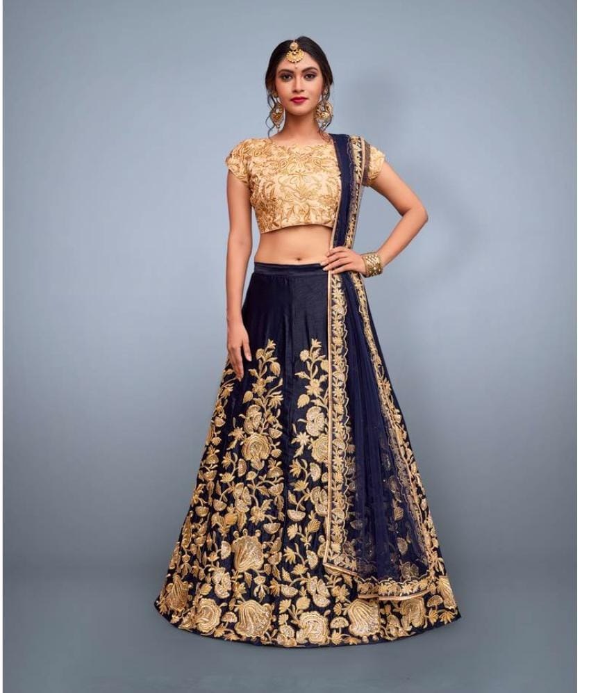 Exquisite Navy Blue Lehenga Choli Set with Dupatta ClothsVilla Main image