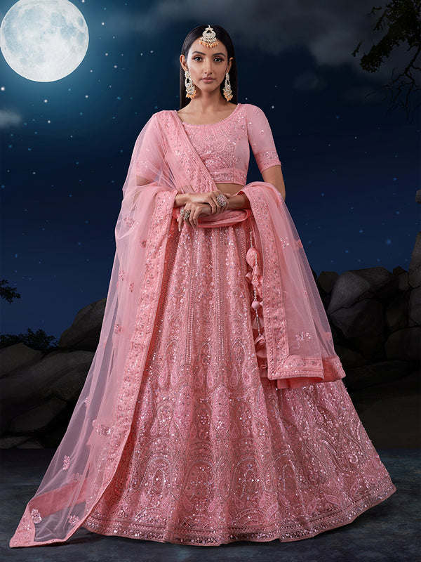 Exquisite Pink Lehenga Set with Shimmering Embellishments ClothsVilla