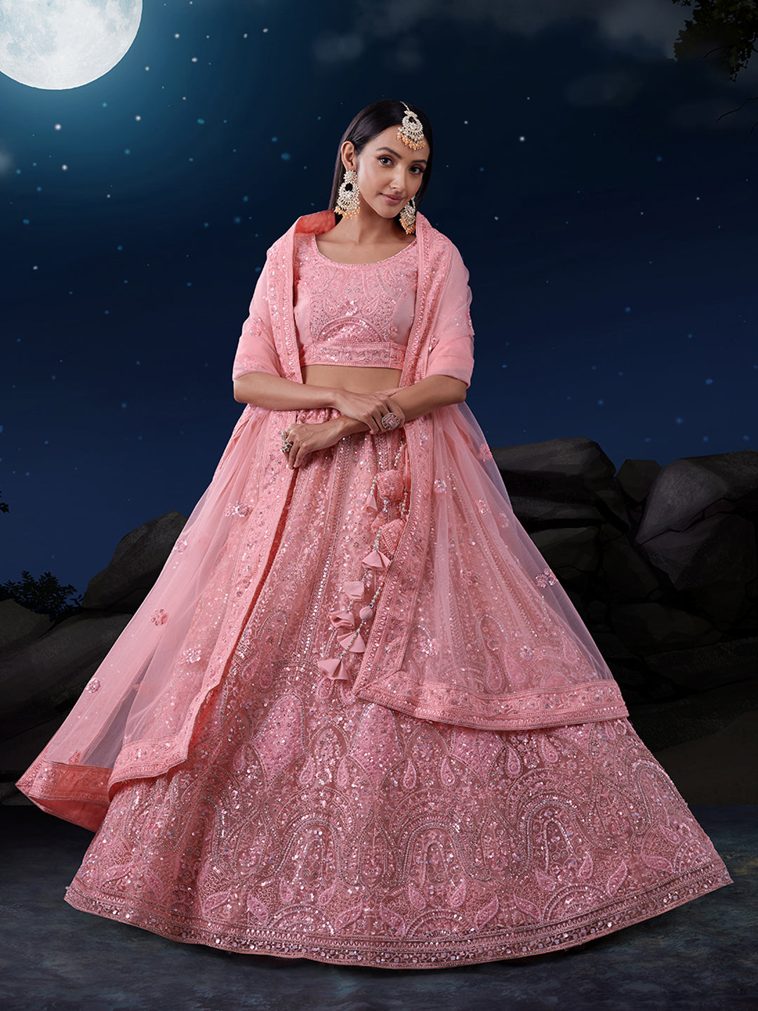 Exquisite Pink Lehenga Set with Shimmering Embellishments ClothsVilla