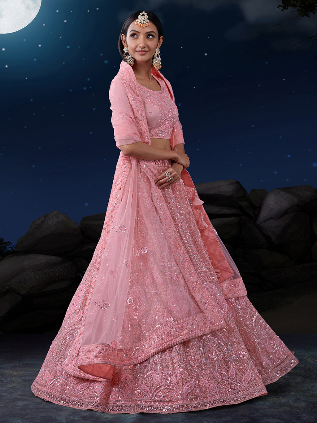 Exquisite Pink Lehenga Set with Shimmering Embellishments ClothsVilla