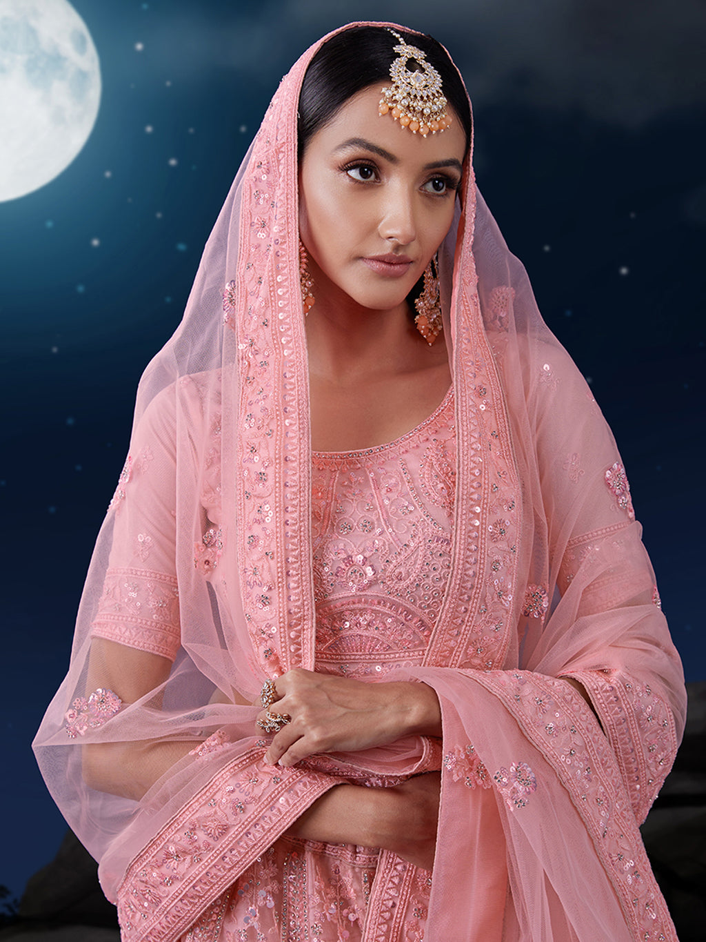 Exquisite Pink Lehenga Set with Shimmering Embellishments ClothsVilla