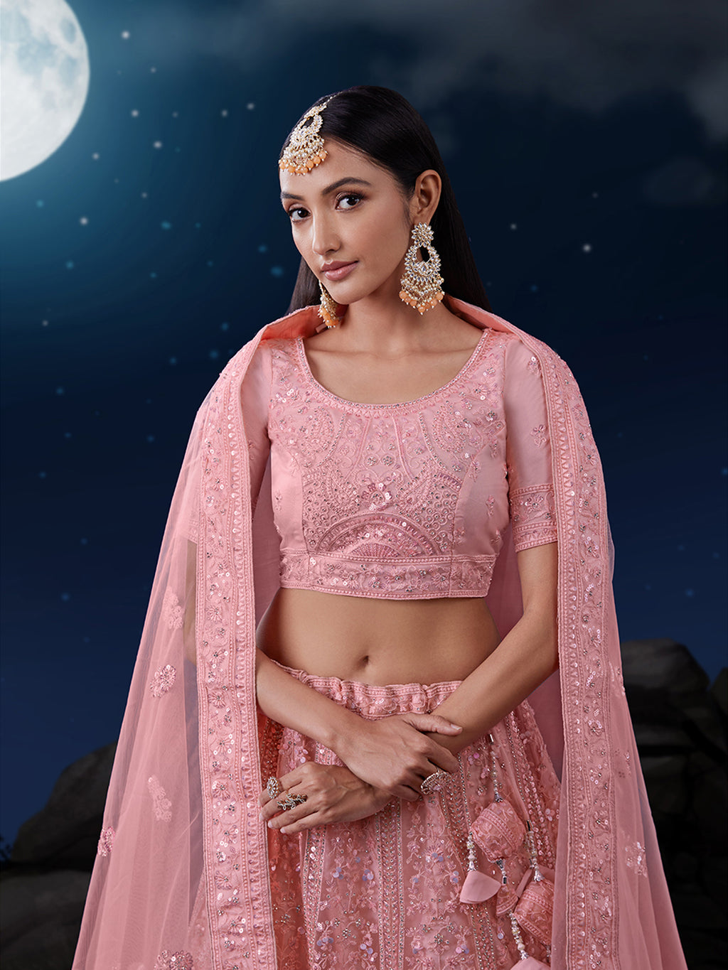 Exquisite Pink Lehenga Set with Shimmering Embellishments ClothsVilla