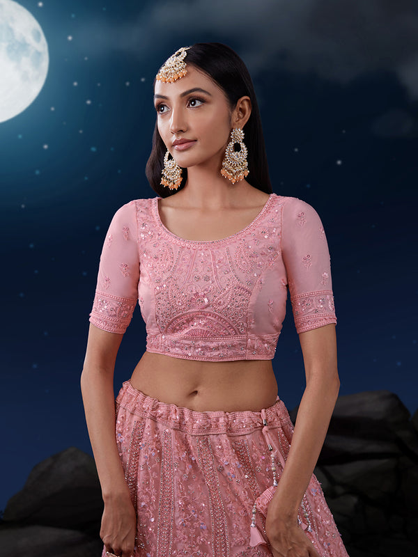 Exquisite Pink Lehenga Set with Shimmering Embellishments ClothsVilla