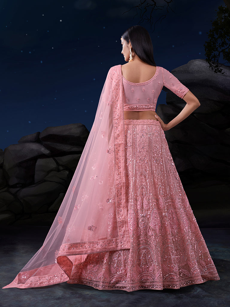 Exquisite Pink Lehenga Set with Shimmering Embellishments ClothsVilla