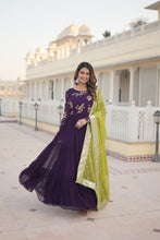 Load image into Gallery viewer, Exquisite Purple Faux Georgette Gown with Embroidered Threadwork and Russian Silk Dupatta ClothsVilla