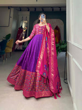 Load image into Gallery viewer, Exquisite Purple Ready to Wear Tussar Silk Foil Print Gown with Dupatta ClothsVilla