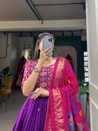 Exquisite Purple Ready to Wear Tussar Silk Foil Print Gown with Dupatta ClothsVilla