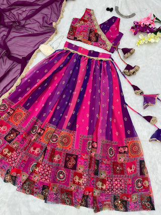 Exquisite Purple Real Kalamkari Lehenga with Modern Touch ClothsVilla