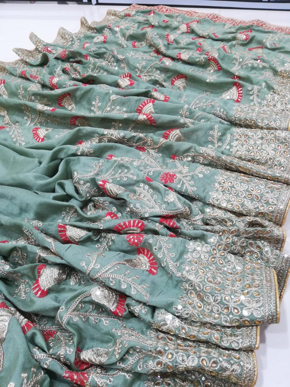 Exquisite Rangoli Silk Saree with Thread, Jari, Cording & Sequence Embroidery ClothsVilla