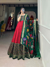 Load image into Gallery viewer, Exquisite Red Ready to Wear Tussar Silk Foil Print Gown with Dupatta ClothsVilla