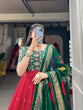 Load image into Gallery viewer, Exquisite Red Ready to Wear Tussar Silk Foil Print Gown with Dupatta ClothsVilla