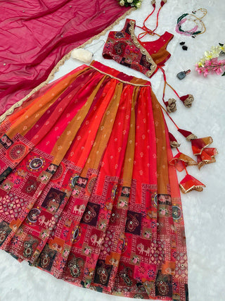 Exquisite Red Real Kalamkari Lehenga with Modern Touch ClothsVilla