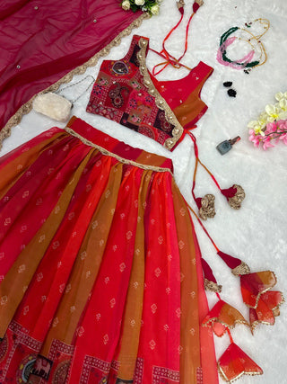 Exquisite Red Real Kalamkari Lehenga with Modern Touch ClothsVilla
