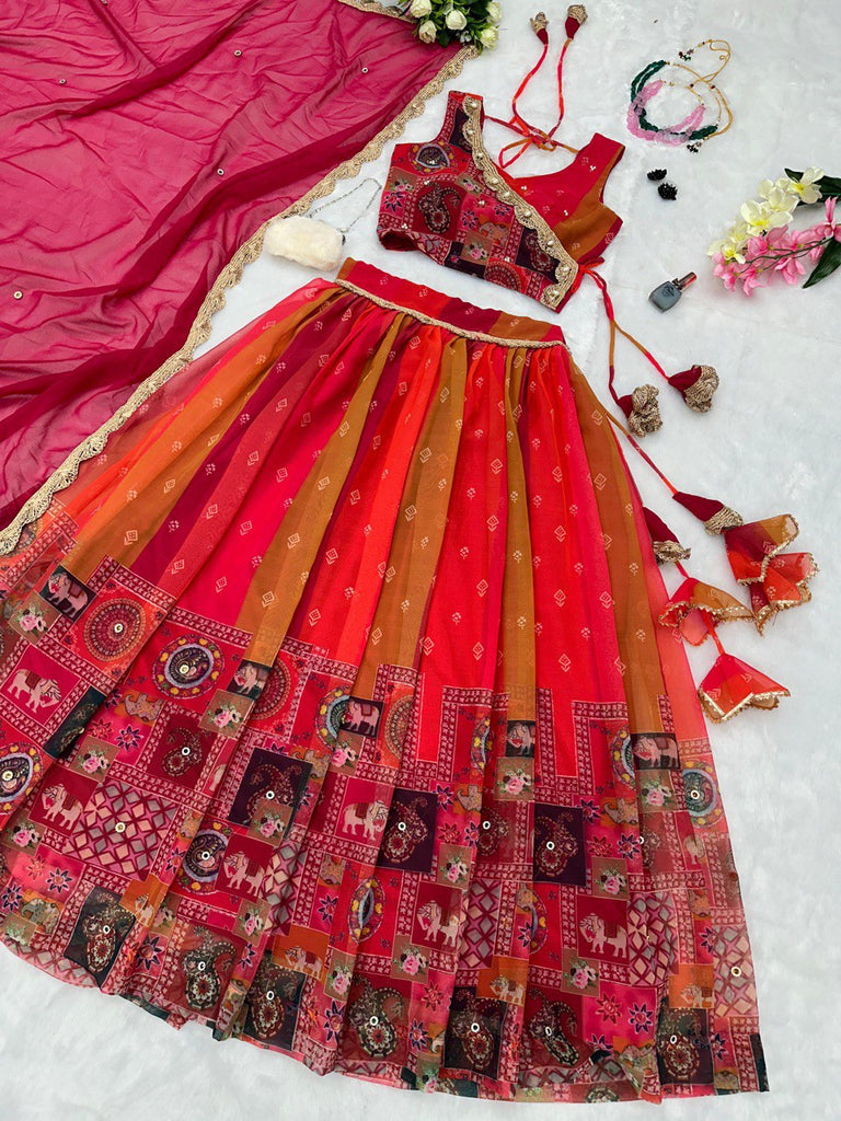 Exquisite Red Real Kalamkari Lehenga with Modern Touch ClothsVilla