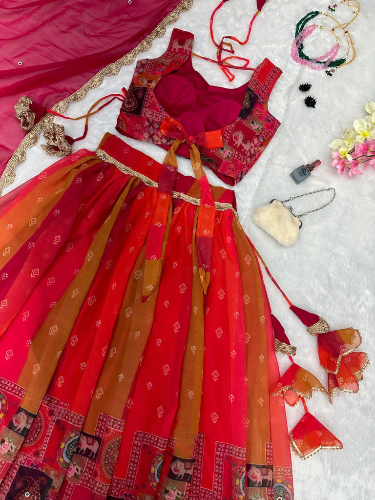 Exquisite Red Real Kalamkari Lehenga with Modern Touch ClothsVilla