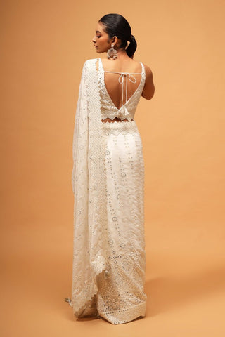 Exquisite White Designer Saree: Luxurious Georgette with Dazzling Embroidery & Sequins ClothsVilla