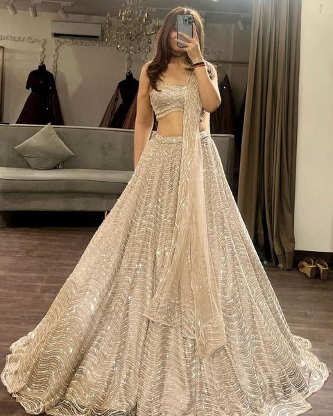 Exude Elegance in Exclusive White Net Lehenga Choli - Wedding Wear Brilliance ClothsVilla Main image