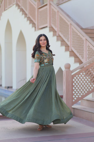 Fair Green Elegant Silver Crunchy Gown with Embroidered Koti – Stylish Partywear Set ClothsVilla