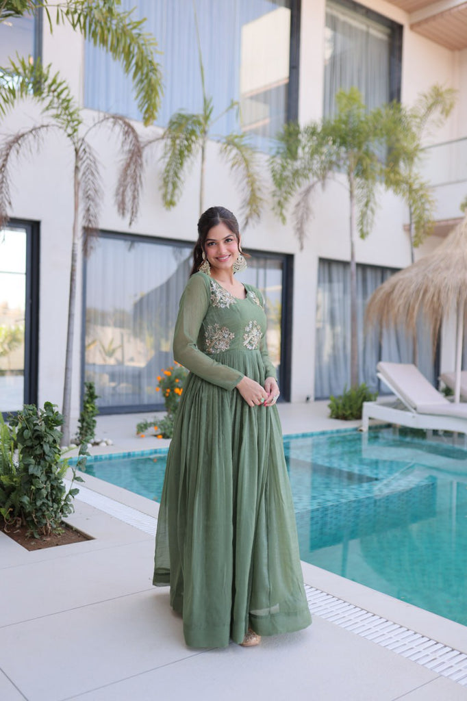 Fair Green Embroidered Gown ClothsVilla