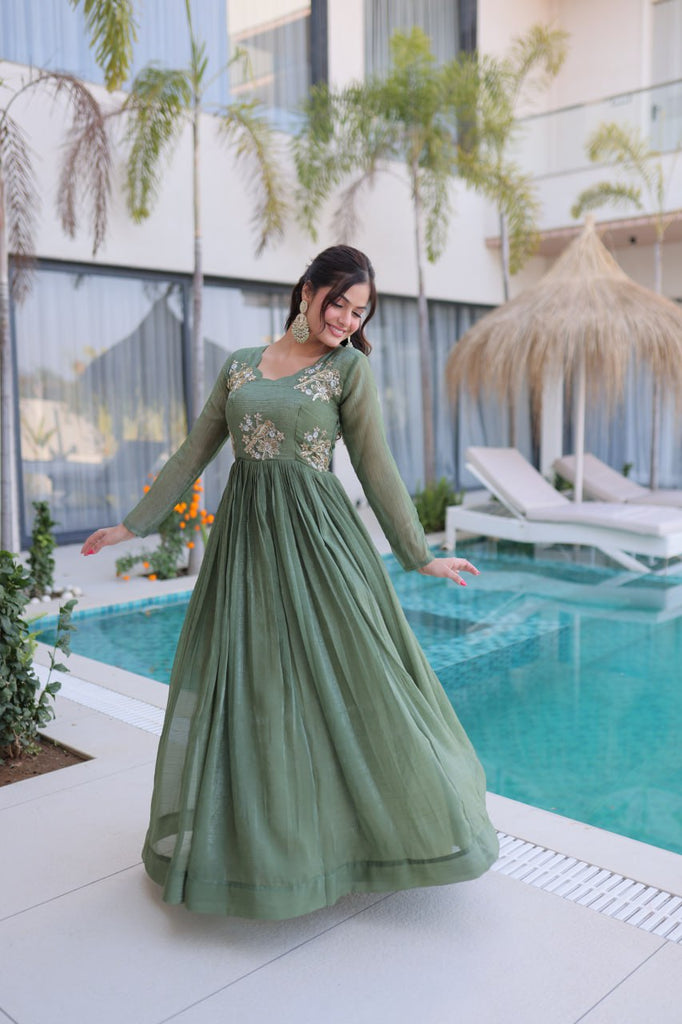 Fair Green Embroidered Gown ClothsVilla